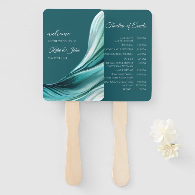 Leque Programa Casamento-Moderno Emerald Green- (Frente e Verso)