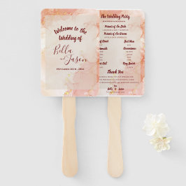 Leque Programa Casamento Peach Dourado Orange Marble Par