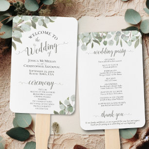 Leque Programa Casamento Rustic Watercolor Eucalyptus Bo
