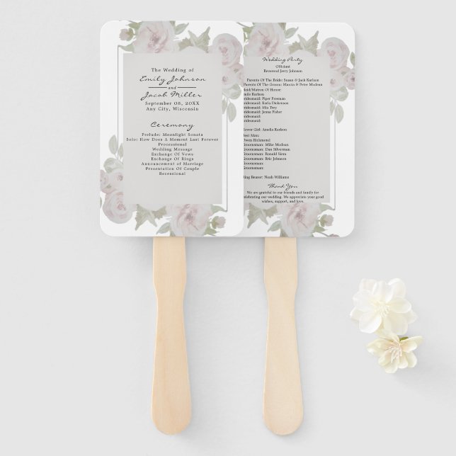 Leque Programa de Aquarela Floral Rosa Cinza Rosa Cor-de (Frente e Verso)