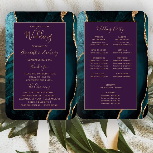 Leque Programa de Casamento Ágata Dourada Verde (Criador carregado)