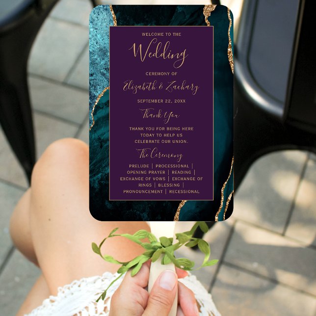 Leque Programa de Casamento Ágata Dourada Verde (Criador carregado)