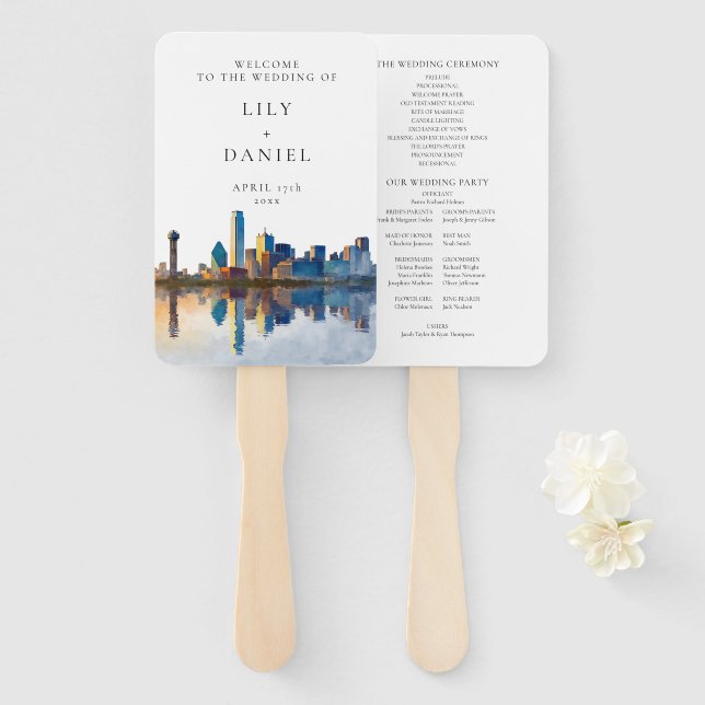 Leque Programa de Casamento Aquarela da Silhueta de Dall (Frente e Verso)