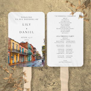 Leque Programa de Casamento Aquarela de Nova Orleans