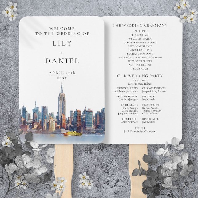Leque Programa de Casamento Aquarela Nova York (Criador carregado)