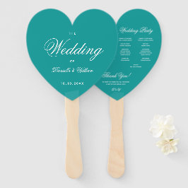 Leque Programa de Casamento Azul com Coração em Verde Ág