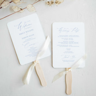 Leque Programa de Casamento Azul de Dusty Elegante Moder