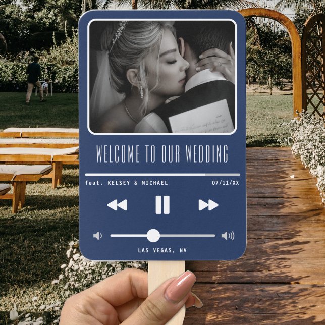 Leque Programa de Casamento Azul do Player Music MP3 (Music MP3 Player Blue Wedding Program Hand Fan
)