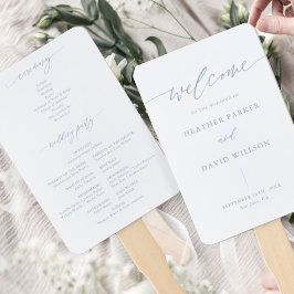 Leque Programa de Casamento Azul Elegante