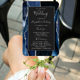 Leque Programa de Casamento Azul Escuro com Ágata Pratea
