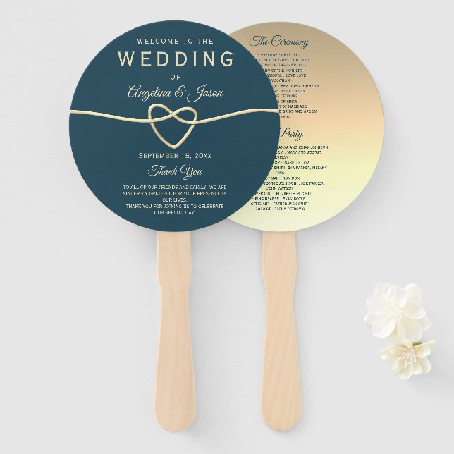 Leque Programa de Casamento Azul Moderno (Frente e Verso)