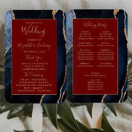 Leque Programa de Casamento Azul Naval Ágata Dourado Bur