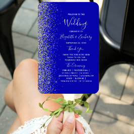Leque Programa de Casamento Azul Real Brilho Prata