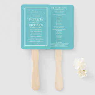 Leque Programa de Casamento Azul Simples Elegante Purist