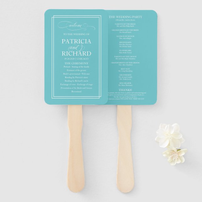Leque Programa de Casamento Azul Simples Elegante Purist (Frente e Verso)