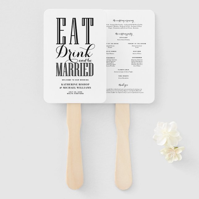 Leque Programa de Casamento Black Eat Drink and Be Marri (Frente e Verso)