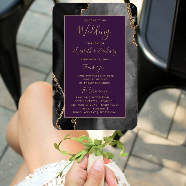 Leque Programa de Casamento Black Gold Agate Deep Purple (Criador carregado)