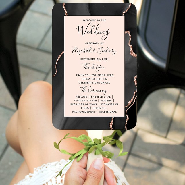 Leque Programa de Casamento Black Rose Gold Agate Blush (Criador carregado)