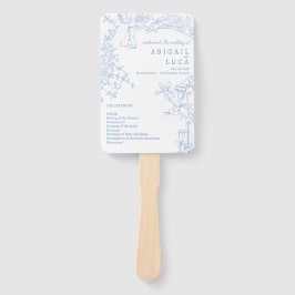 Leque Programa de Casamento Blue Chinoiserie Toile de Jo