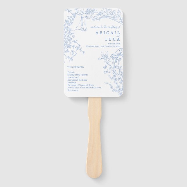 Leque Programa de Casamento Blue Chinoiserie Toile de Jo (Frente)