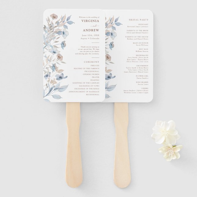 Leque Programa de Casamento Boho em Aquarela (Frente e Verso)