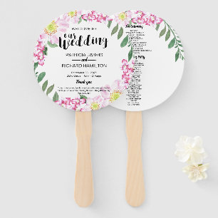 Leque Programa de Casamento Boho Floral com Rosas Rosas