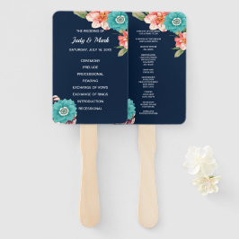 Leque Programa De Casamento Botânico Azul E Rosa