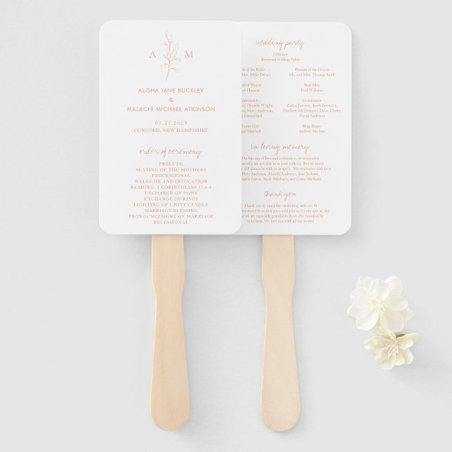 Leque Programa de Casamento Botânico Elegante Clean Peac (Frente e Verso)