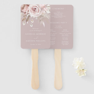 Leque Programa de casamento botânico floral rosa luxuoso