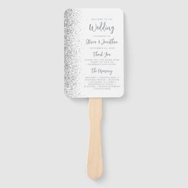 Leque Programa de Casamento Branco com Letra Brilhante P (Frente)
