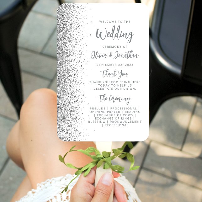Leque Programa de Casamento Branco de Script Silver Glit (Criador carregado)
