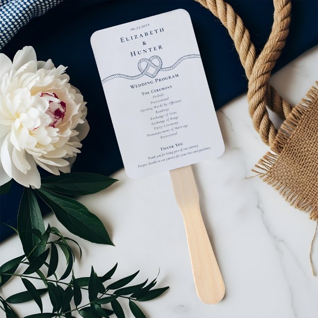 Leque Programa de Casamento Branco do Coração de casando (Tying The Knot Rope Heart White Wedding Program Hand Fan)