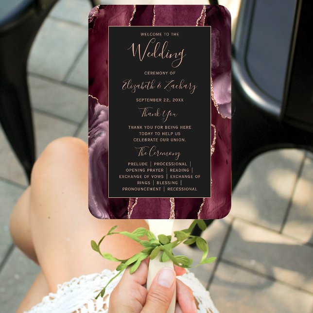 Leque Programa de Casamento Burgundy Rose Gold Ágata Esc (Criador carregado)