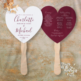Leque Programa de Casamento Burgundy Script Coração 