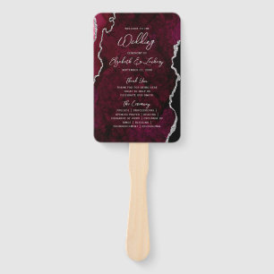 Leque Programa de Casamento Burgundy Silver Agate Script