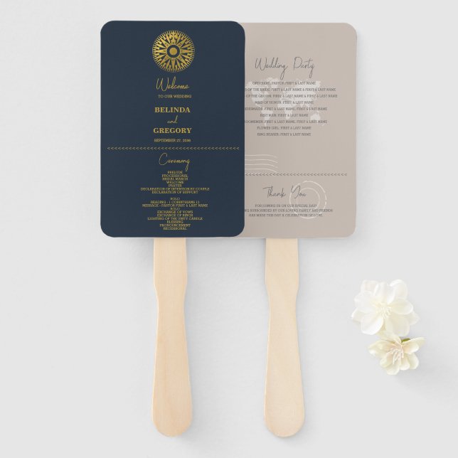 Leque Programa de Casamento Bússola Passaporte de Destin (Frente e Verso)