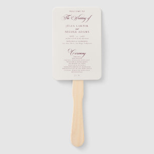 Leque Programa de Casamento Caligrafia Marfim Borgonha C