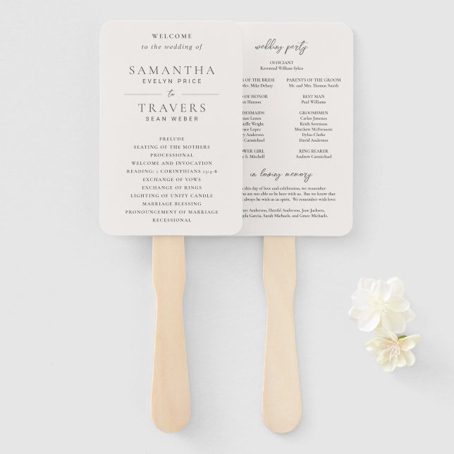 Leque Programa de Casamento Cinza Elegante Tradicional (Frente e Verso)