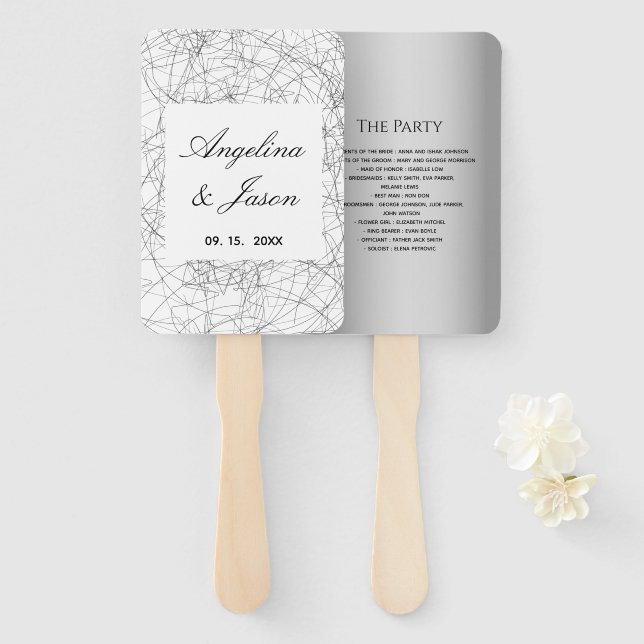 Leque Programa de Casamento Cinza Moderno (Frente e Verso)