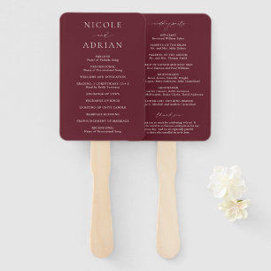 Leque Programa de Casamento Clássico Burgundy Elegante