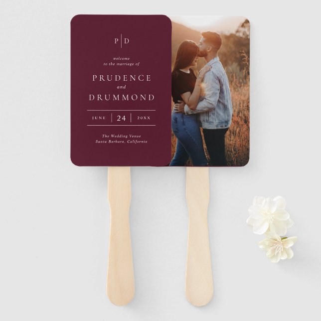 Leque Programa de Casamento Clássico Burgundy Profundo E (Frente e Verso)