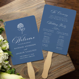 Leque Programa de Casamento Clássico com Hortênsias Navy