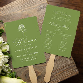 Leque Programa de Casamento Clássico em Verde Oliva Hydr