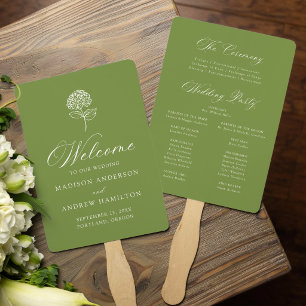 Leque Programa de Casamento Clássico em Verde Oliva Hydr