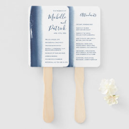 Leque Programa de Casamento com Aquarela Azul Marinho Cr