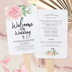 Leque Programa de Casamento com Aquarela Floral de Rosas