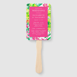 Leque Programa de Casamento com Aquarela Floral Rosa Ous