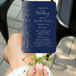 Leque Programa de Casamento com Borda de Brilho Azul Mar