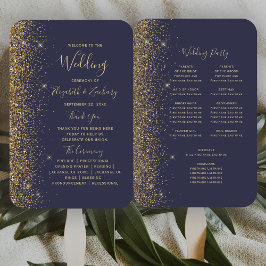Leque Programa de Casamento com Borda de Brilho Dourado