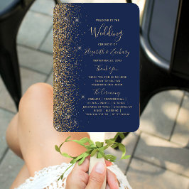 Leque Programa de Casamento com Borda de Brilho Dourado 